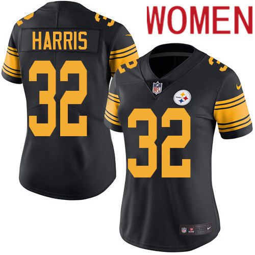 Women Pittsburgh Steelers #32 Franco Harris Nike Black Vapor Limited Rush NFL Jersey->women nfl jersey->Women Jersey